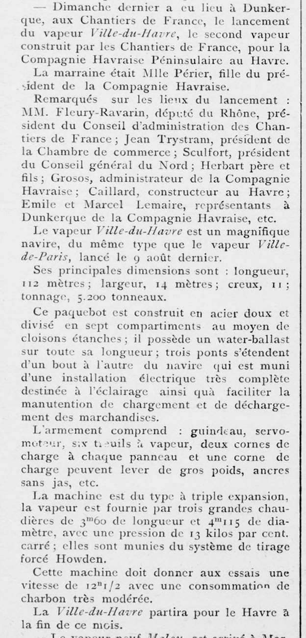Lancement du vapeur VILLE DU HAVRE