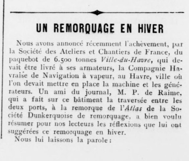 Remorquage du vapeur VILLE DU HAVRE