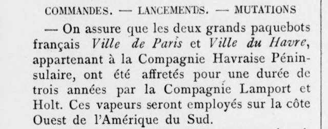 Affrétement du vapeur VILLE DU HAVRE