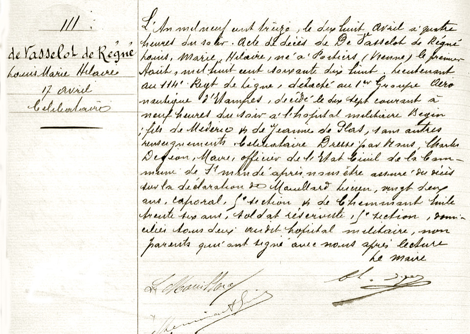 VASSELOT de RÉGNÉ (M.-L.-H.) – Acte de décès –  .JPG