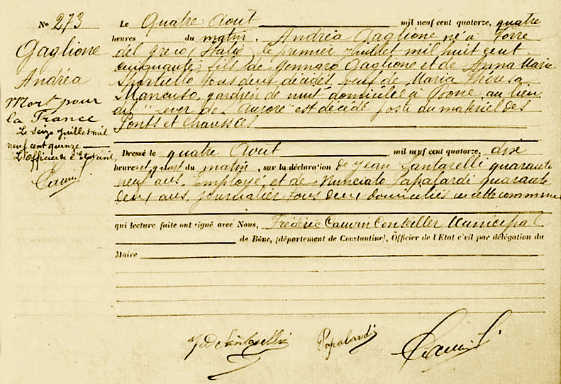 GAGLIONE Andréa - Acte de décès - .JPG