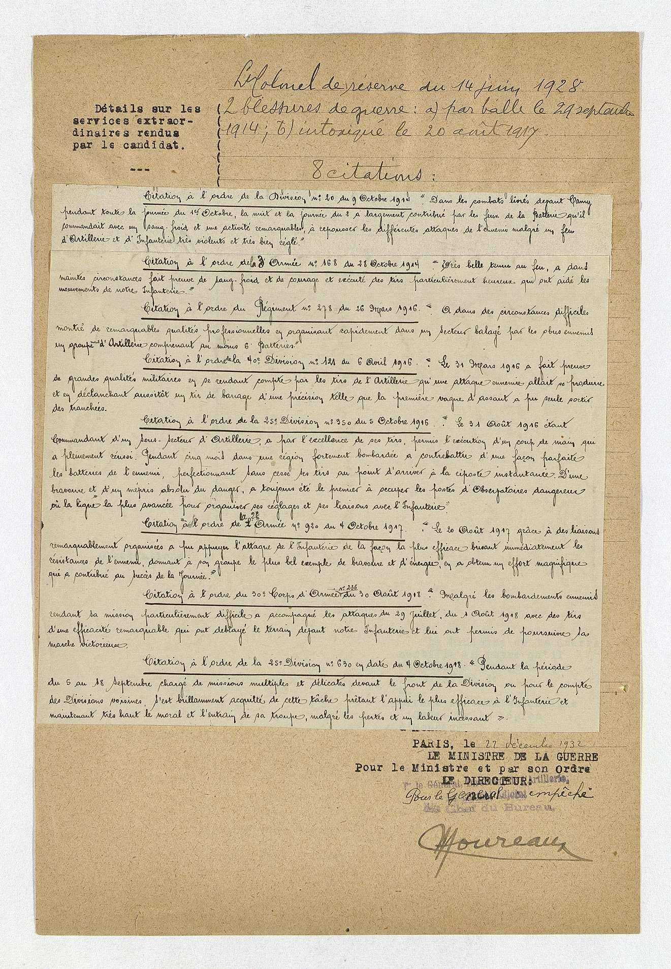 Dossier Pradié, Légion d’honneur. Source Léonore, archives françaises.