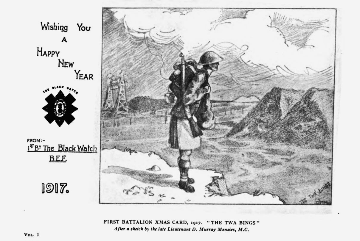 Carte de Bonne Année 1917, First Battalion The Black Watch, British Expeditionary Force en France. Source Historique du régiment.