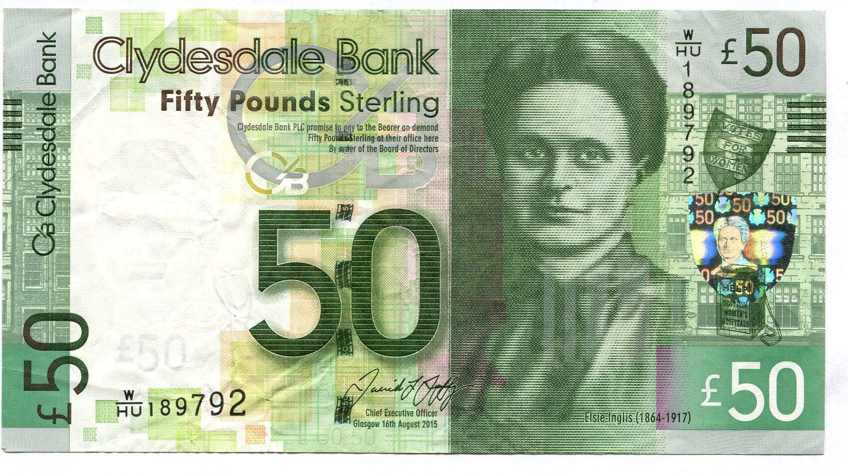Billet de banque écossais à l'effigie de la Dr Elsie Inglis, fondatrice des Scottish Women's Hospitals, 2009.