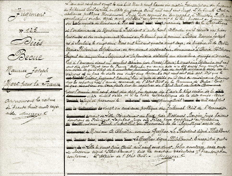 BECUE Maurice Joseph – Acte de décès – 18 mai 1920 - .jpg