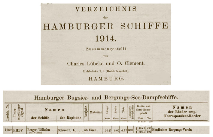 Verzeichnis der Hamburger Schiffe 1914, n° 1.262, p. 67. - .JPG