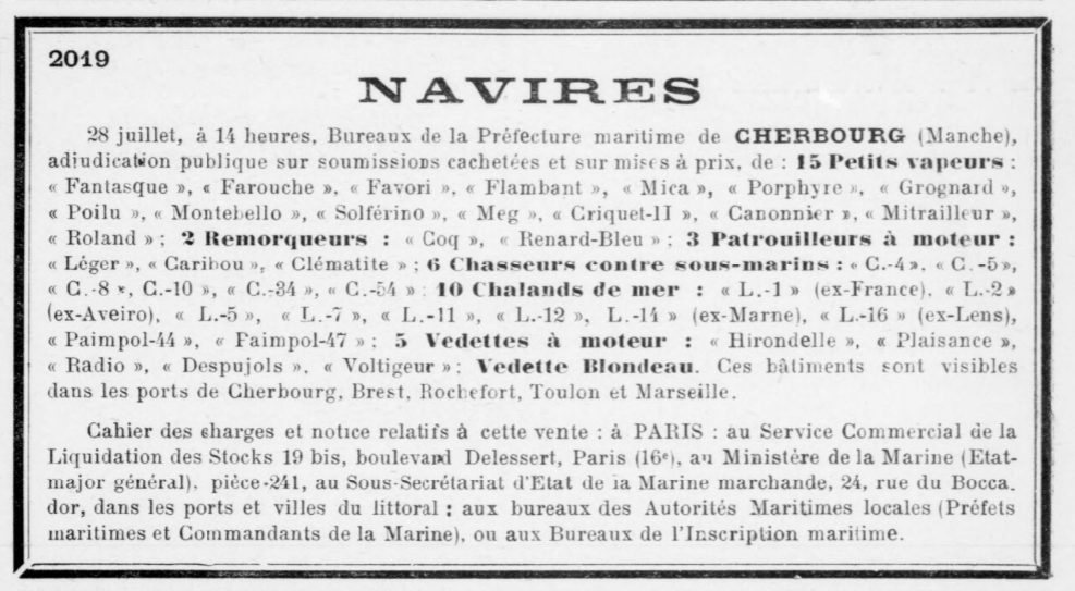 Vente navires Le Yacht 1921-07-16.png