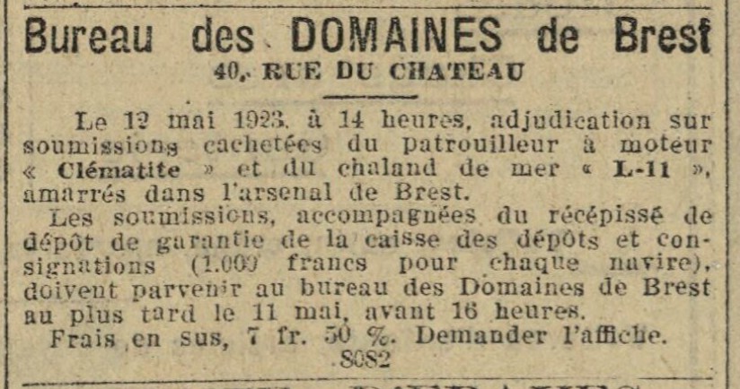 CLEMATITE L11 La Dépêche de Brest 1923-04-29.jpg