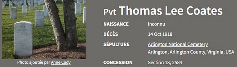 COATES Thomas Lee Pvt Co C 143rd Inf 36th Div 3061688 DCD 14-10-18 KIA cim C-338 VAUX-CHAMPAGNE croix 4 le 10-05-19 cim 1232 ROMAGNE croix 166 à Arlington (4a).jpg