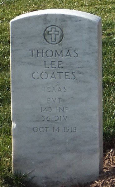 COATES Thomas Lee Pvt Co C 143rd Inf 36th Div 3061688 DCD 14-10-18 KIA cim C-338 VAUX-CHAMPAGNE croix 4 le 10-05-19 cim 1232 ROMAGNE croix 166 à Arlington (4b).jpg
