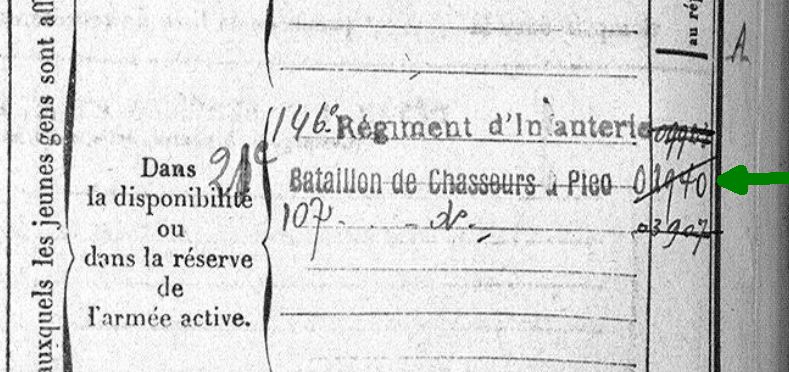 Extrait de la fiche matricule d'Idoux Jules Joseph