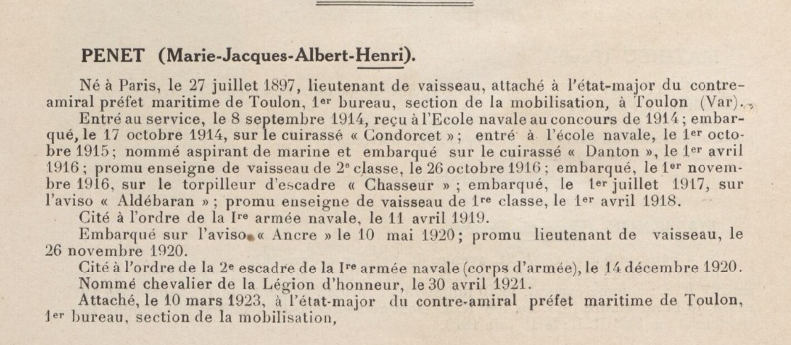 Marie Jacques Albert Henri Penet - ALDEBARAN - 1917