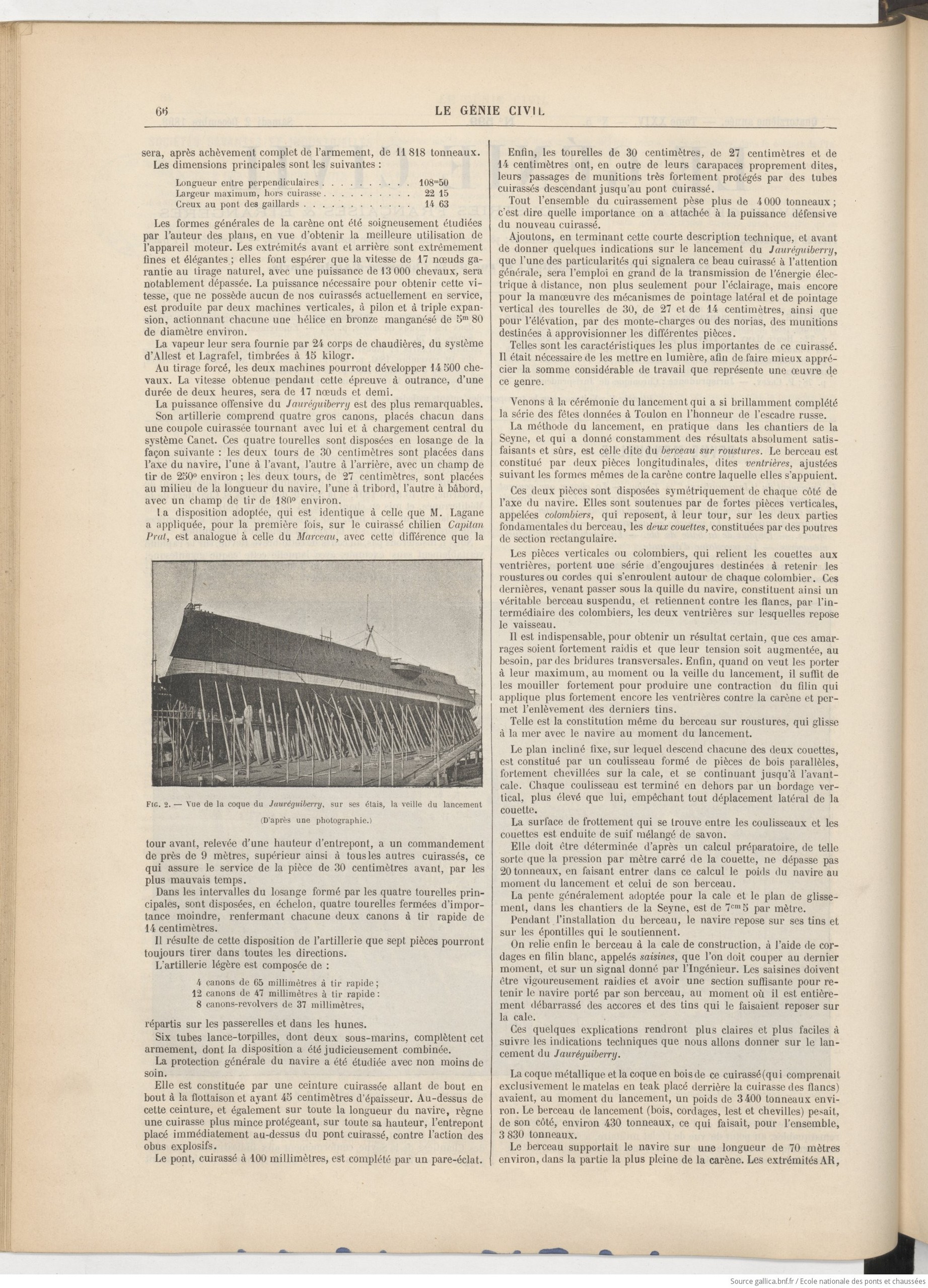 JAUREGUIBERRY - Le Génie Civil - 2 décembre 1893