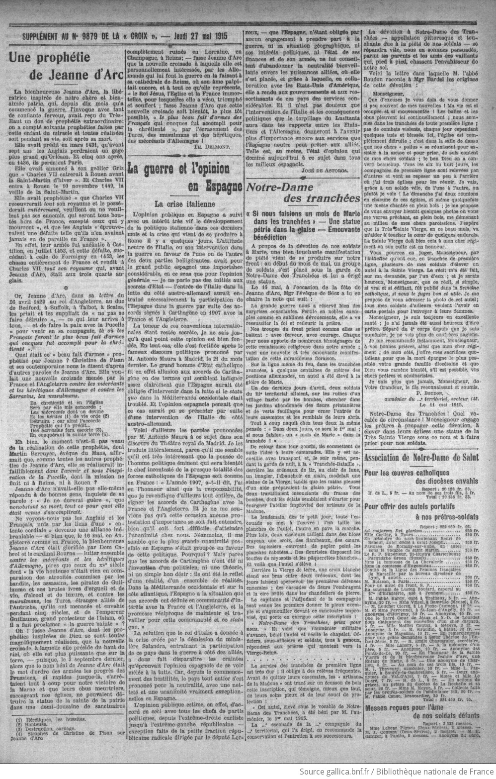 La Croix, 27 mai 1915.<br />Bnf  / Gallica.