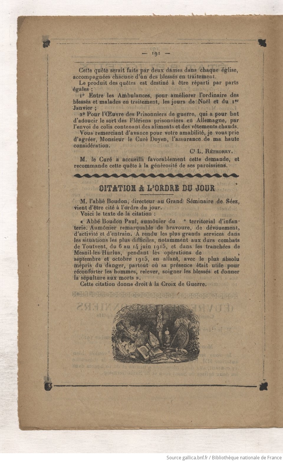 La Vie paroissiale à Flers. 9 décembre 1915. BnF  / Gallica.
