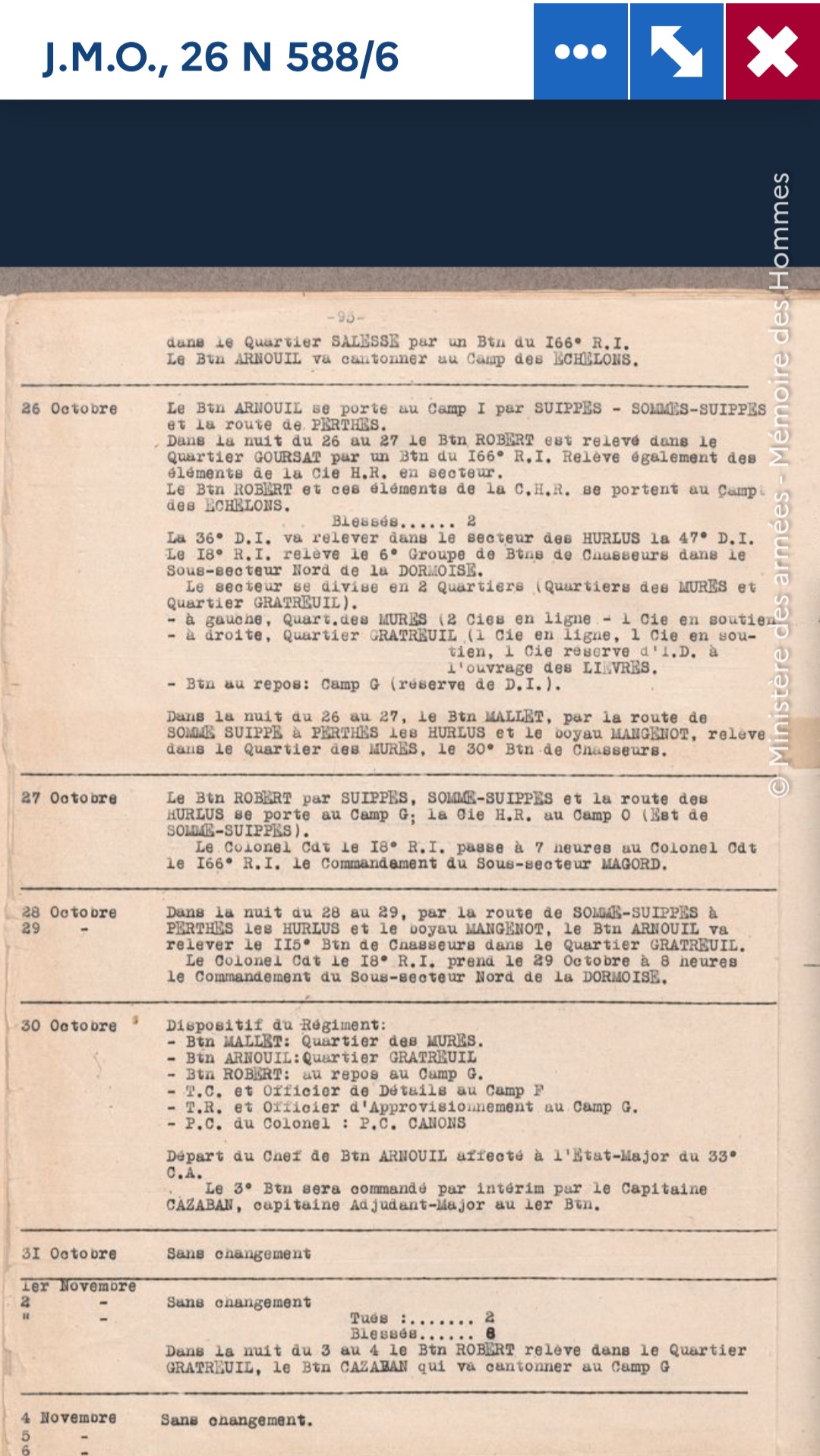 JMO de l'unité. <br />Source : Mémoire des Hommes.