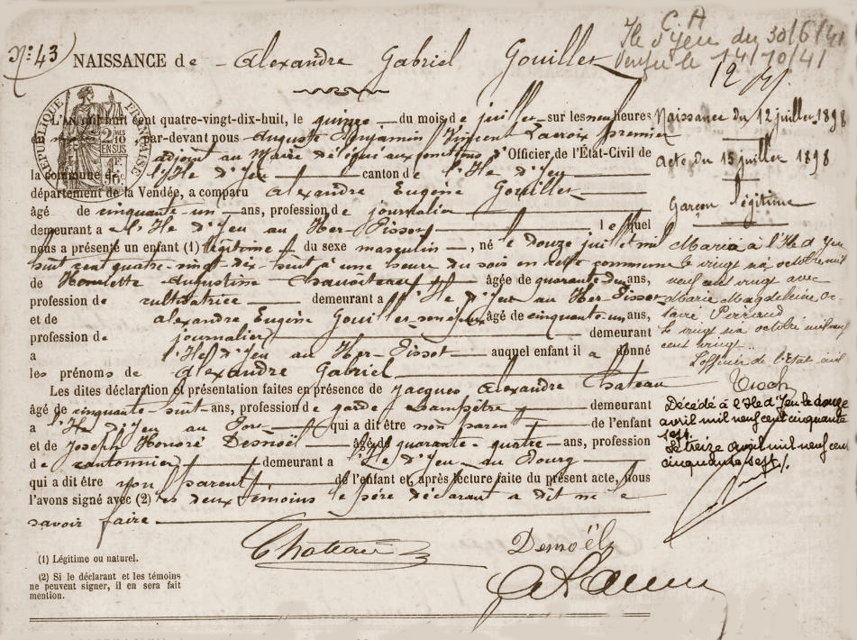 GOUILLET (A.-G.) - Acte de naissance - .JPG