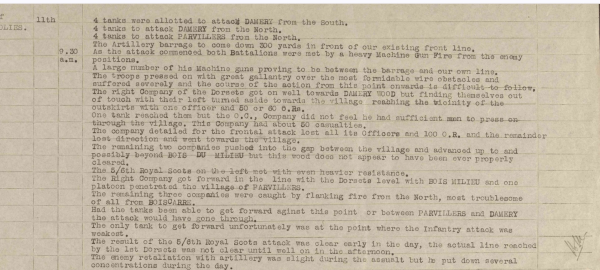 Journal de l'unité, 14e brigade d’infanterie britannique, en date du 11 août 1918, référence WO 95/2391/3, archives nationales britanniques.