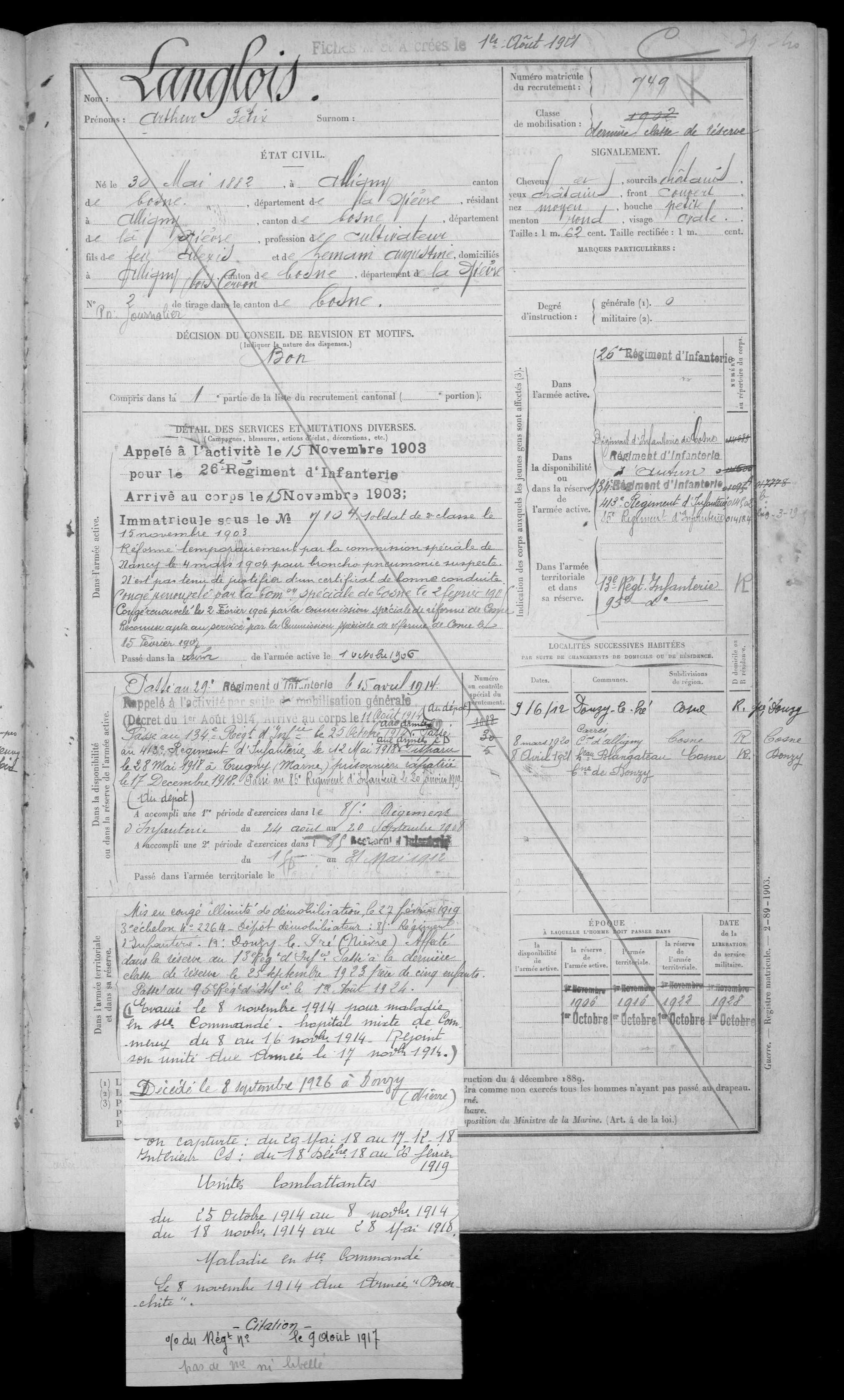 fiche matricule Langlois