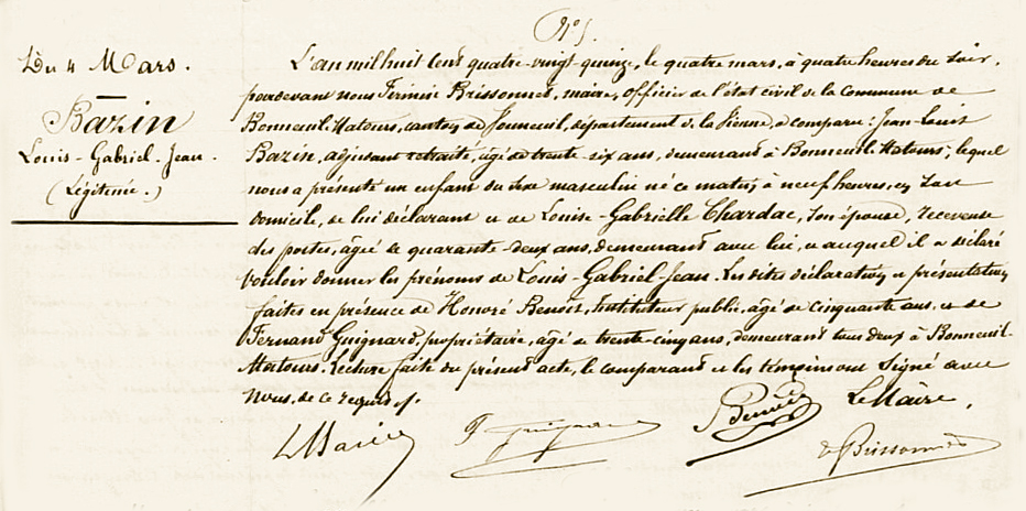 BAZIN (L.-G.-J.) - Acte de naissance - .jpg