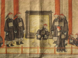 peinture sur soie d'officiers Français dans la maison de l'empereur de Chine
