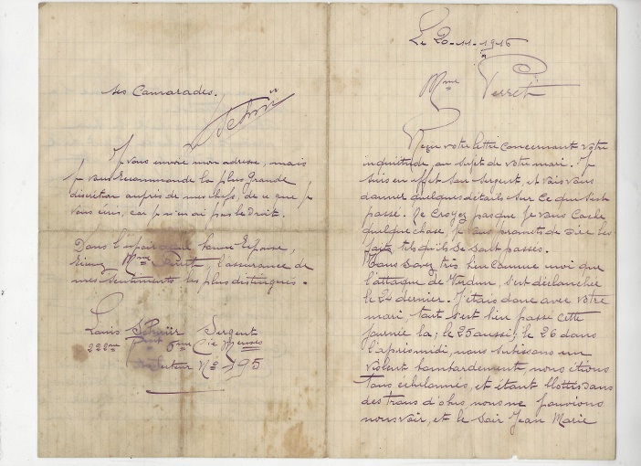 LETTRE SERGENT SCHNÜR 20/11/1916