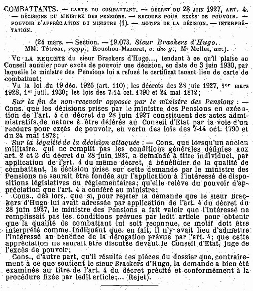 C.E. – Section -, 24 mars 1933, Sieur Brackers d’Hugo — 355 - .jpg